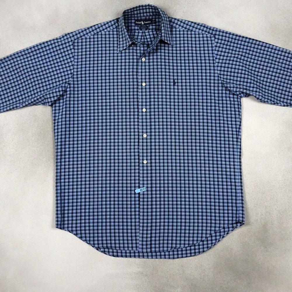 Ralph Lauren Blake Plaid Button Down Cotton Shirt Mens M 38 40 Relaxed Fit Oxfor